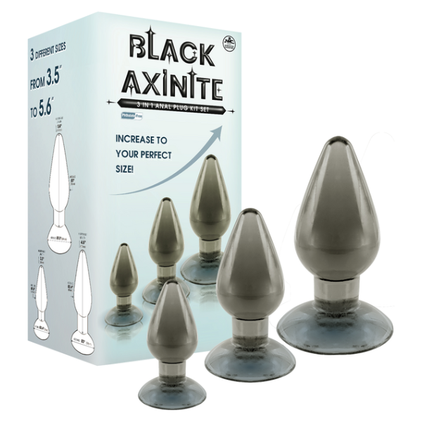 Black Axinite - 3 in 1 Anal Plug Kit Set