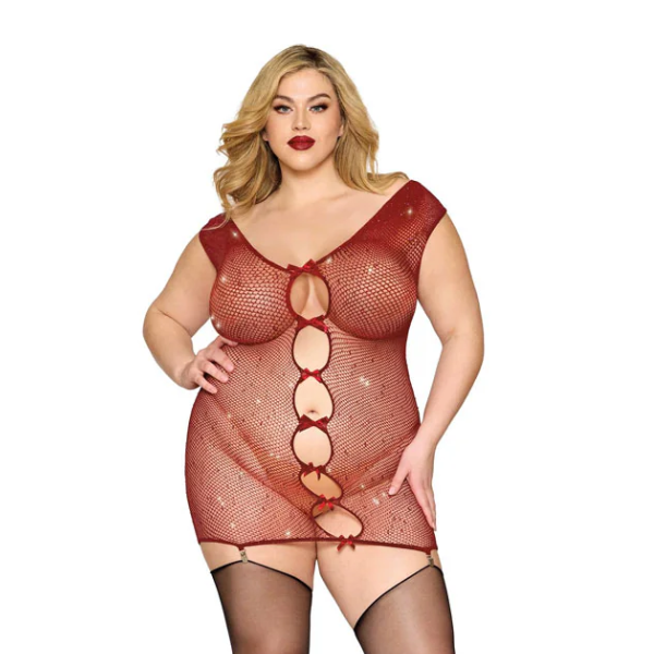 Dreamgirl Garter Slip with Rhinestones & Lace-Up Back - Totally Adult