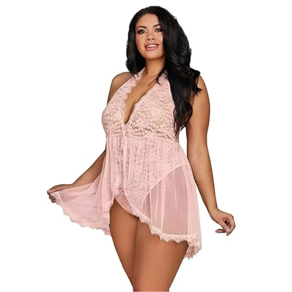 Dreamgirl Halter Plunge Front Stretch Lace Teddy - Totally Adult