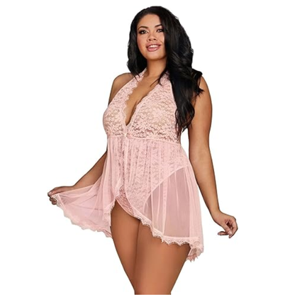 Dreamgirl Halter Plunge Front Stretch Lace Teddy - Totally Adult