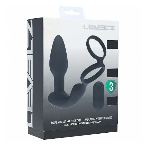 Levelz Dual Vibrating Prostate Stimulator With Cock Ring - Totally Adult