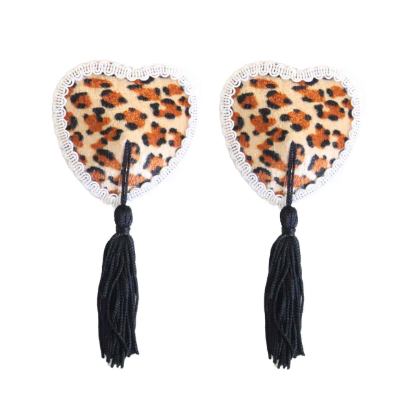 Love In Leather Sequin Heart Nipple Pasties with Tassels - Totally Adult