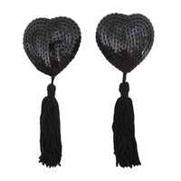 Love In Leather Sequin Heart Nipple Pasties with Tassels - Totally Adult