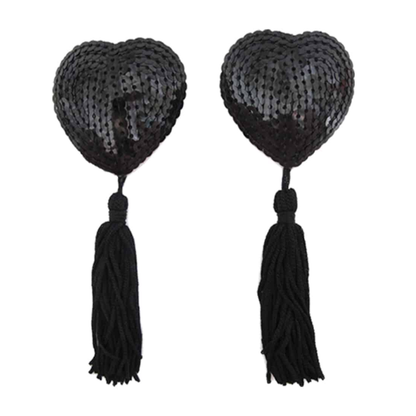 Love In Leather Sequin Heart Nipple Pasties with Tassels - Totally Adult