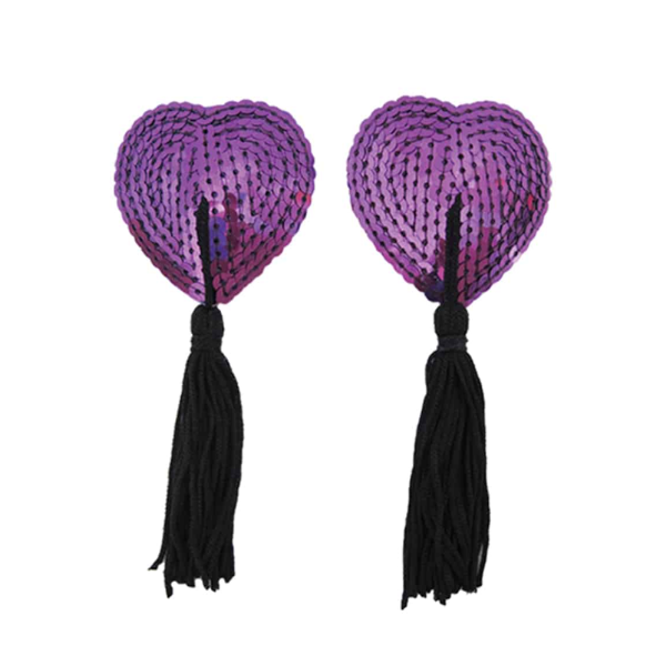 Love In Leather Sequin Heart Nipple Pasties with Tassels - Totally Adult