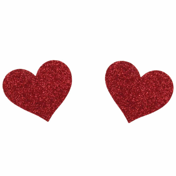 Love in Leather Glitter Heart Nipple Pasties - Totally Adult