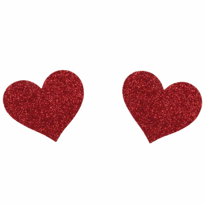 Love in Leather Glitter Heart Nipple Pasties - Totally Adult