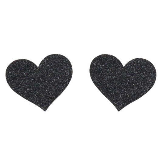 Love in Leather Glitter Heart Nipple Pasties - Totally Adult