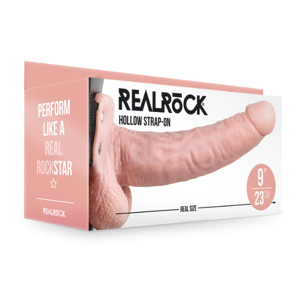 RealRock Hollow Strap-On With Balls 9 Inch - Totally Adult
