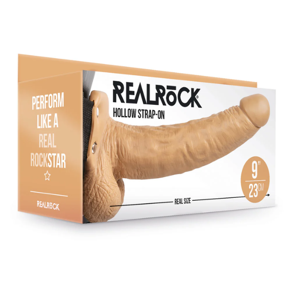 RealRock Hollow Strap-On With Balls 9 Inch - Totally Adult