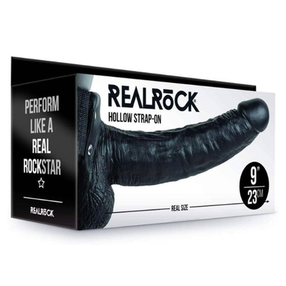 RealRock Hollow Strap-On With Balls 9 Inch - Totally Adult