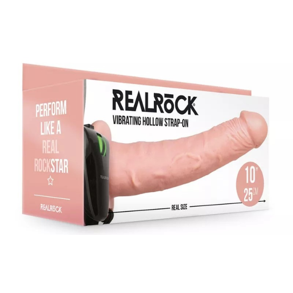 RealRock Vibrating Hollow Strap-On No Balls 10 Inch - Totally Adult