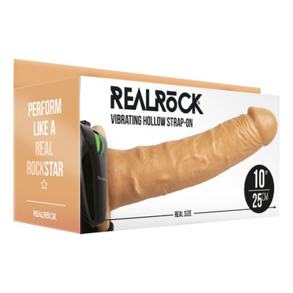 RealRock Vibrating Hollow Strap-On No Balls 10 Inch - Totally Adult