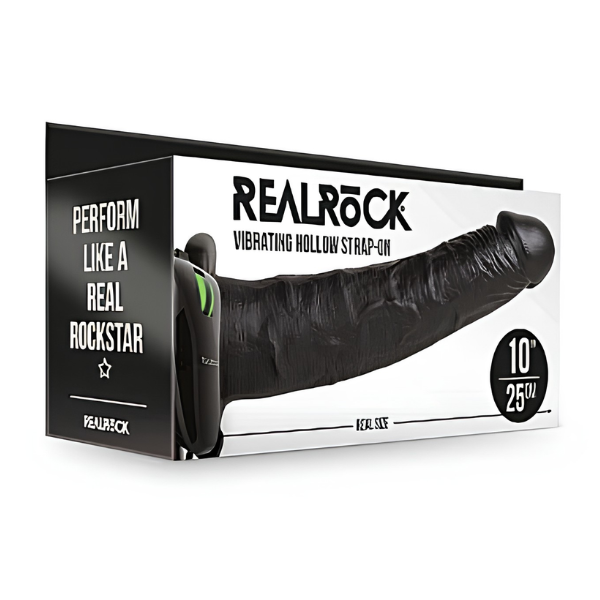 RealRock Vibrating Hollow Strap-On No Balls 10 Inch - Totally Adult