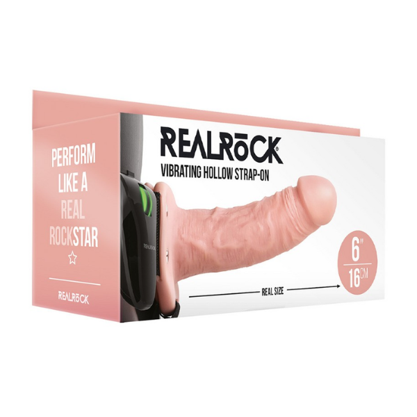 RealRock Vibrating Hollow Strap-On No Balls 6 Inch - Totally Adult