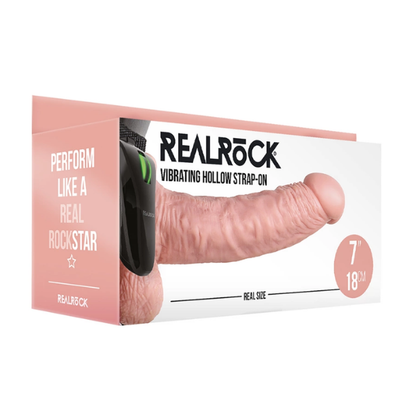 RealRock Vibrating Hollow Strap-On With Balls 7 Inch - Totally Adult