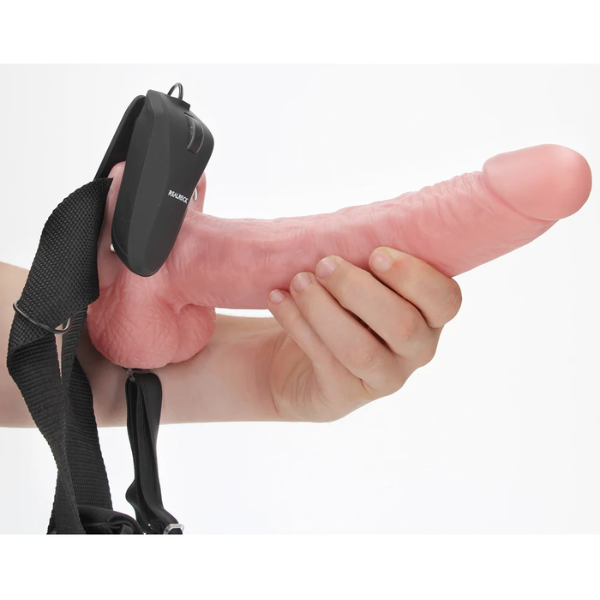 RealRock Vibrating Hollow Strap-On With Balls 9 Inch - Totally Adult