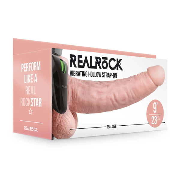 RealRock Vibrating Hollow Strap-On With Balls 9 Inch - Totally Adult