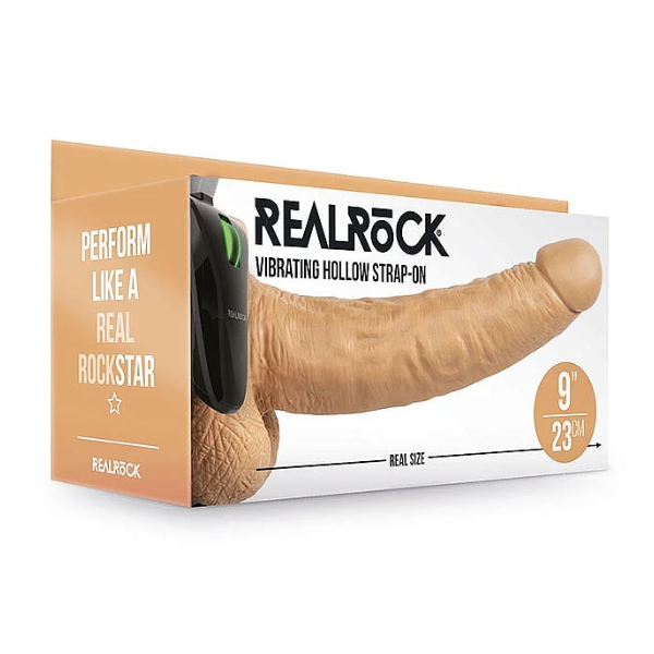 RealRock Vibrating Hollow Strap-On With Balls 9 Inch - Totally Adult