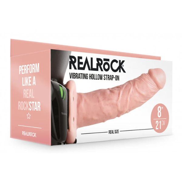 RealRock Vibrating Hollow Strap On No Balls 8 Inch - Totally Adult