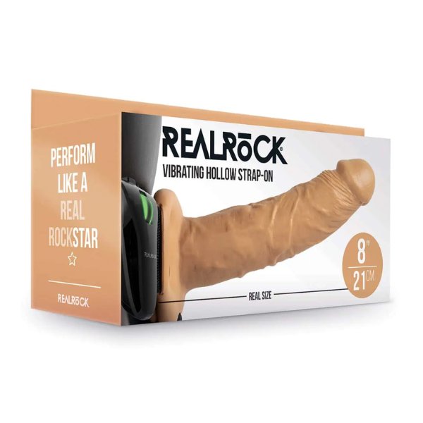 RealRock Vibrating Hollow Strap On No Balls 8 Inch - Totally Adult
