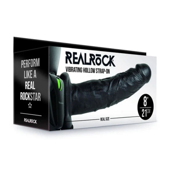 RealRock Vibrating Hollow Strap On No Balls 8 Inch - Totally Adult