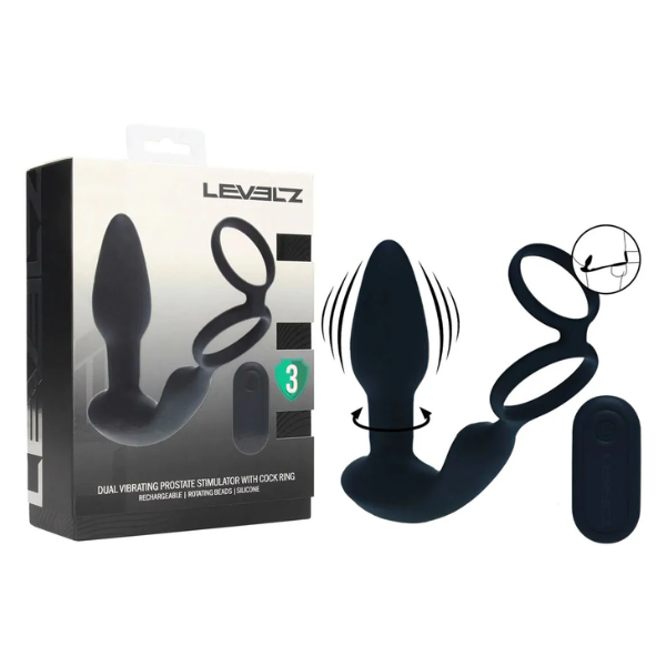 Levelz Dual Vibrating Prostate Stimulator With Cock Ring - Totally Adult