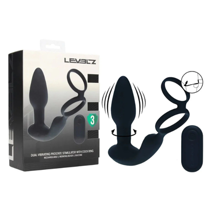 Levelz Dual Vibrating Prostate Stimulator With Cock Ring - Totally Adult